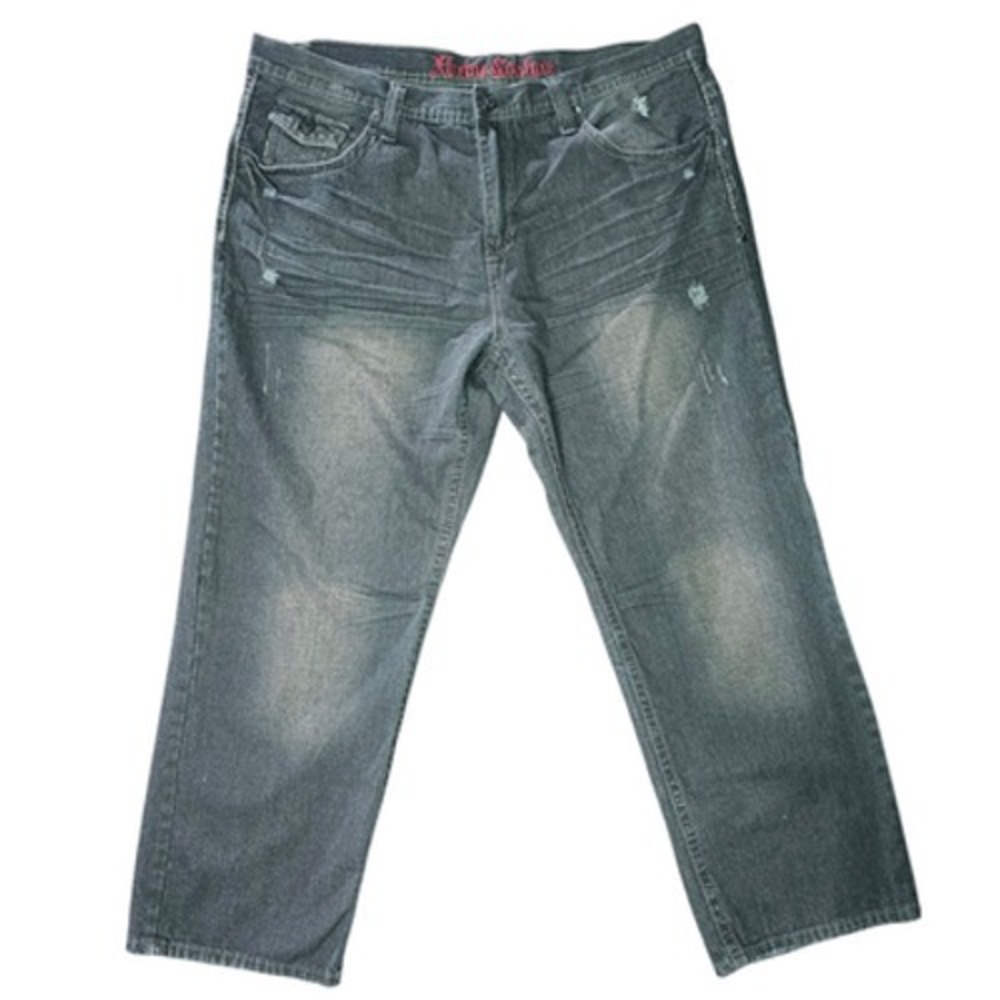 Xtreme Couture Men's W46xL32‎ Relaxed Fit Jeans Dark Gray Distressed Embroidered